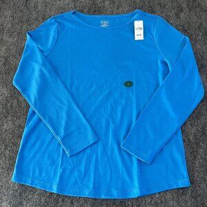 LL Bean NWT Womens Large Reg Pima Cotton Boatneck Long Sleeve Light Ocean Blue